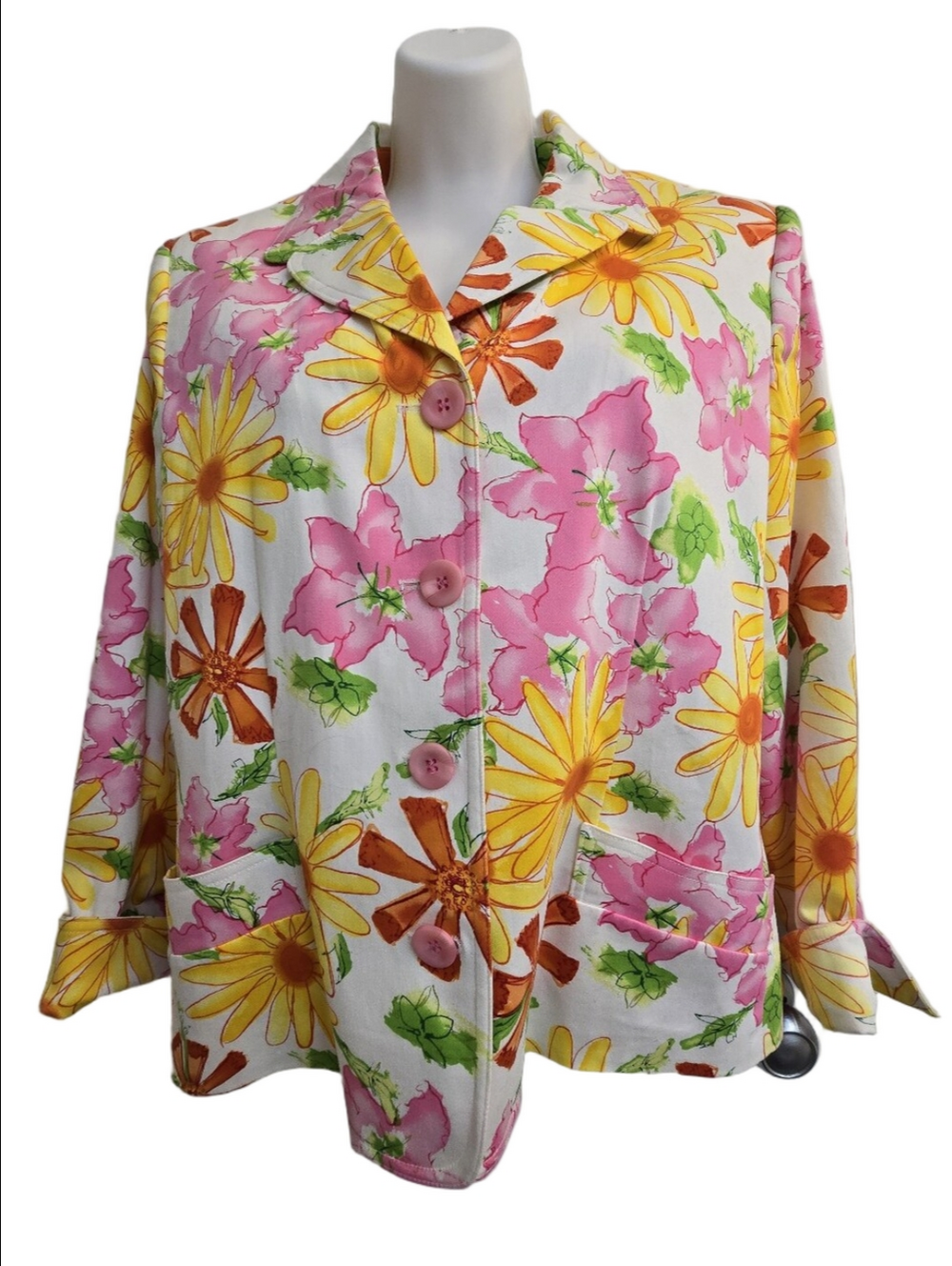 Floral Button-Up Jacket in Pink, Yellow & Green